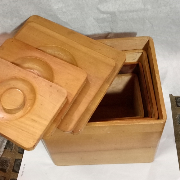 Vintage 4 PC Solid Wooden Canister Set Square,I'd century Modern - Picture 2 of 8